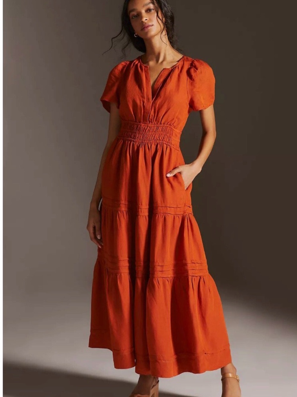 Maeve by Anthropologie The Somerset  Orange Tiered Maxi Dress XLarge